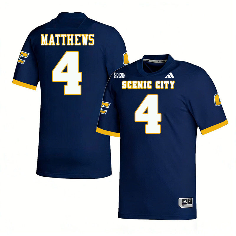 Chattanooga Mocs #4 Jacoby Matthews College Football Jerseys,Uniforms Stitched-Navy